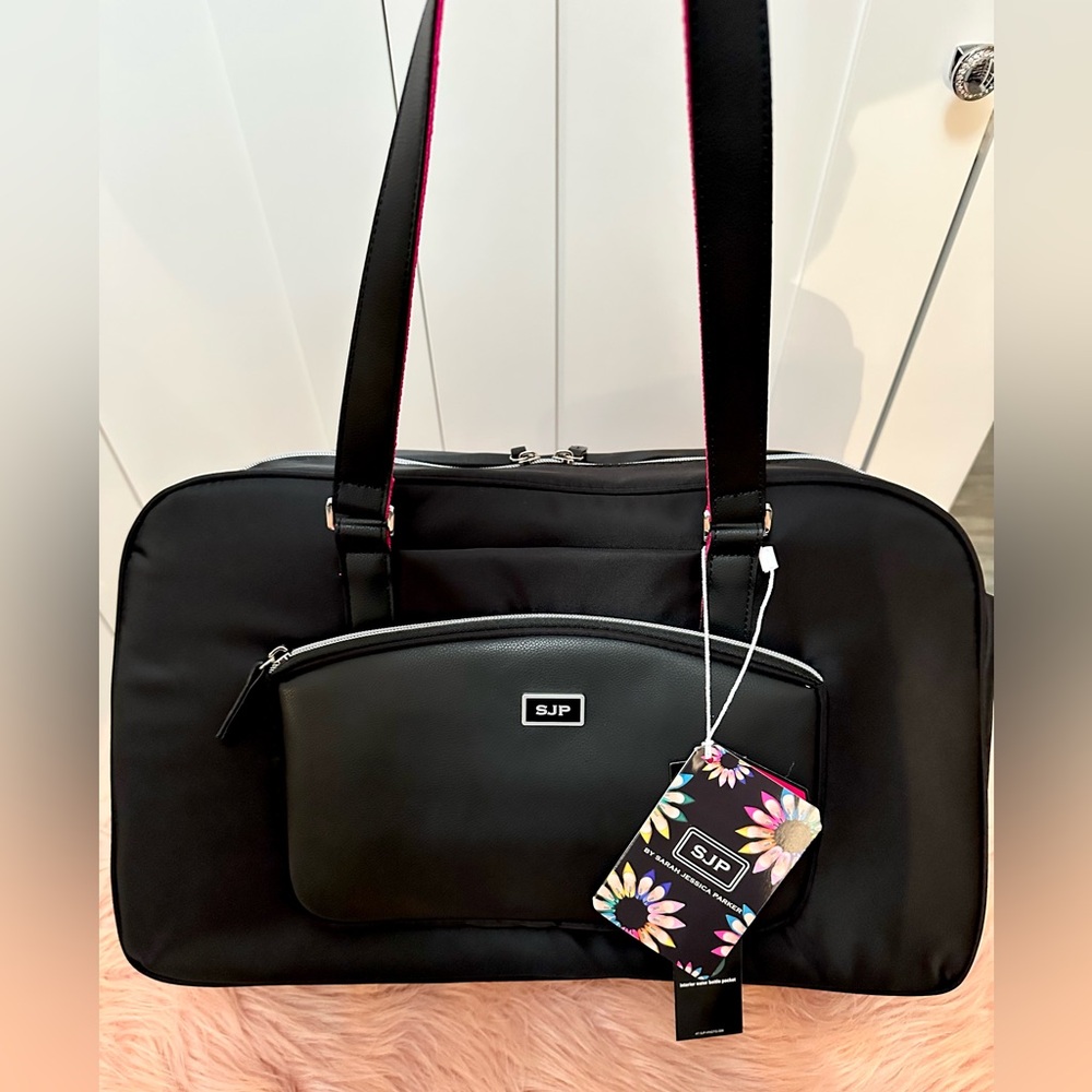 SJP Convertible Weekender Travel Carry-On Duffel Bag Black and Pink NEW! FIRM!! - Picture 5 of 16